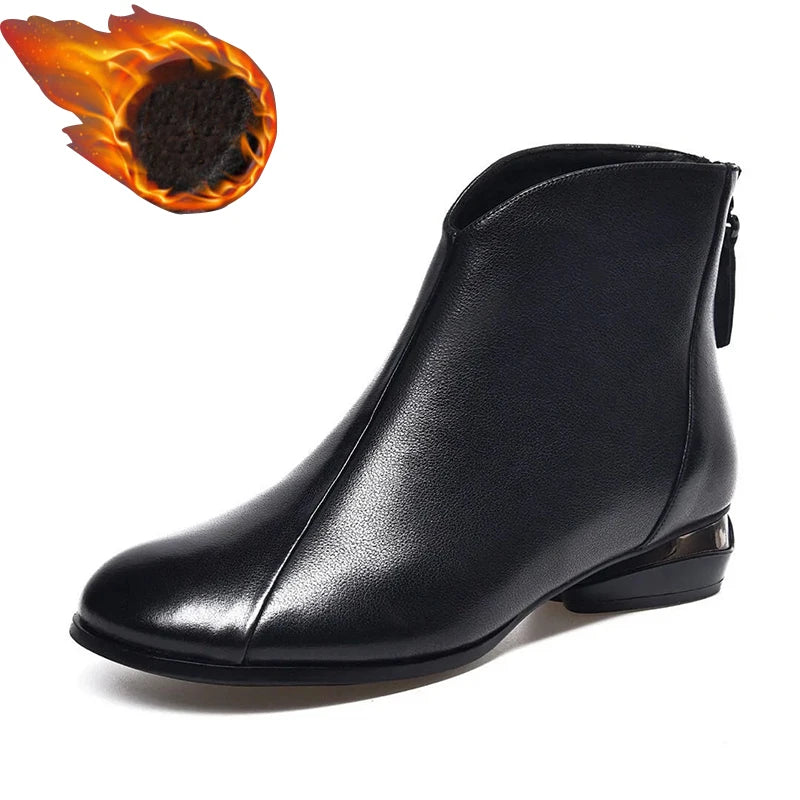 Fashion Ladies Ankle Boots Soft Sole Female Leather Short Boot 2023 New Autumn Winter Warm Plush Low Heel Booties Women Footwear
