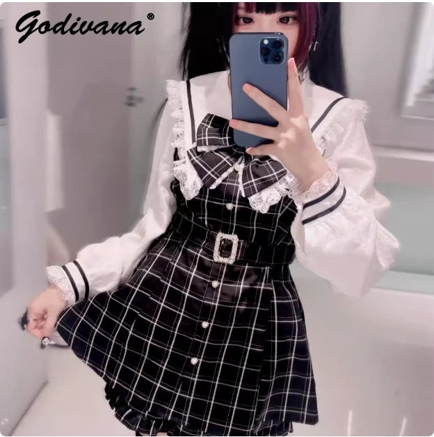Japanese Style Mine Mass-Produced Girls JK Shorts Set New Autumn Sweet Women Short Sleeve Lace Bow Shirt and Shorts Outfits