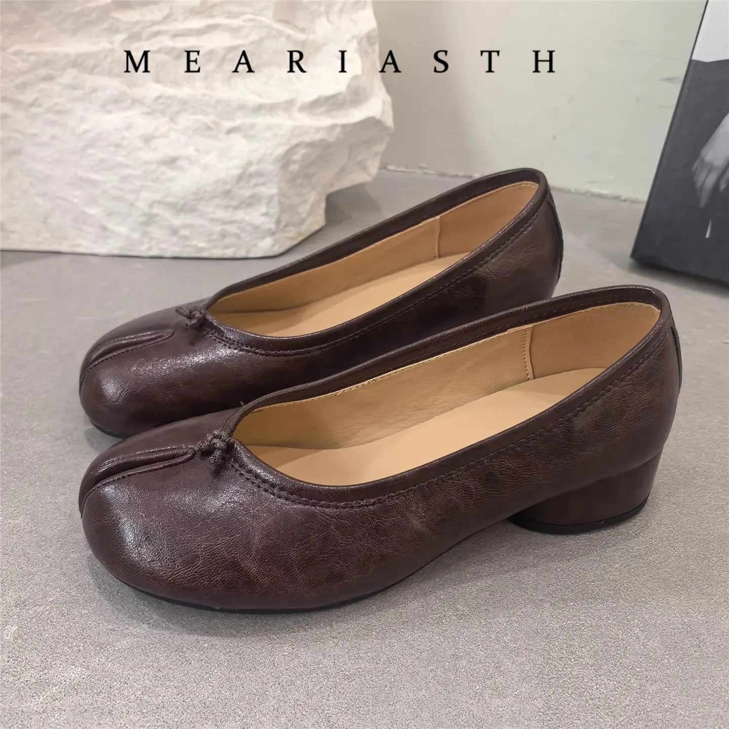 Tabi Shoes Ballet Falts Leather Ballerina Shoes For Women Split Toe Flats Tabi Shoes Slip On Soft Bottom Moccasins with Bowknot