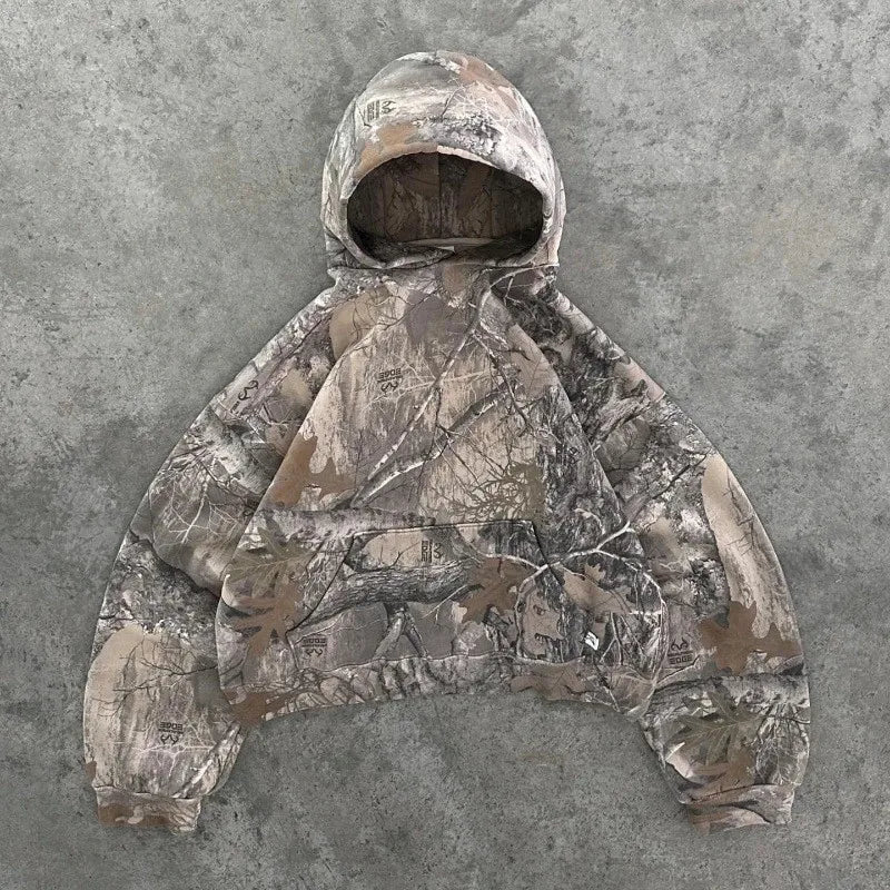 Sweatshirt Hoodie Y2K Retro zip up Camouflage Pattern zipper High Street Hip Hop Streetwear Oversized Unisex Camo Hoodie
