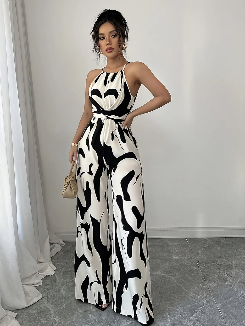 Women's Elegant Off-Shoulder Loose Wide-Leg Jumpsuit for Vacation Date Fashionable Commuting