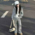 2026 winter spring teenager kids girl Children set Clothes crop top Hooded + black Straight pants 4 6 7 8 9 10 11 12 14 15 Year