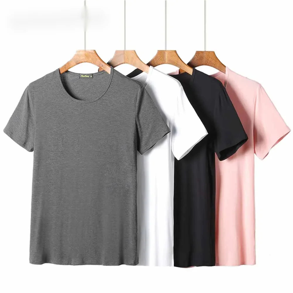 2 Piece Lots 95% Bamboo Fiber T Shirt Men Short Sleeve Tee Solid Color Summer Tops Plain Tshirt Crew Neck White Gym Clothing New