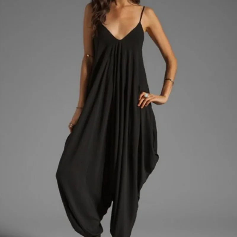 Summer Jumpsuits for Women Full-Length Playsuit Sexy V-Neck Sleeveless Jumpsuits Solid Color Pants Female Casual Loose Rompers
