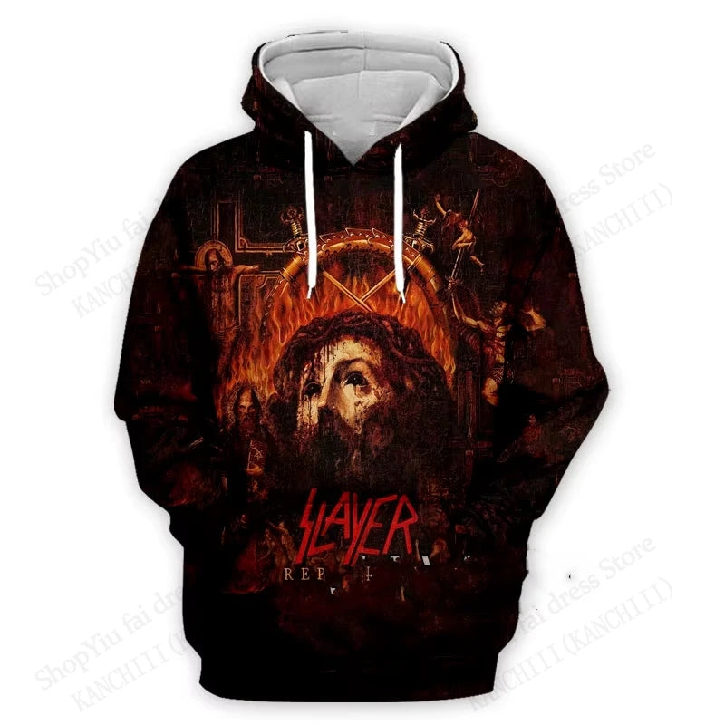 Slayer Hoodie Rock Band Slayer 3d Print Hoodies Men Women Fashion Oversized Hoodie Sweatshirt Women Sweats Men's Clothing Skull