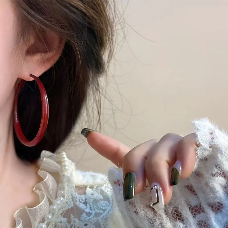 Ankela Red Big Round Hoop Earrings for Women Trendy Simple Hyperbole Geometric Circle Huggie Loop Jewelry Brincos Bijoux Gift