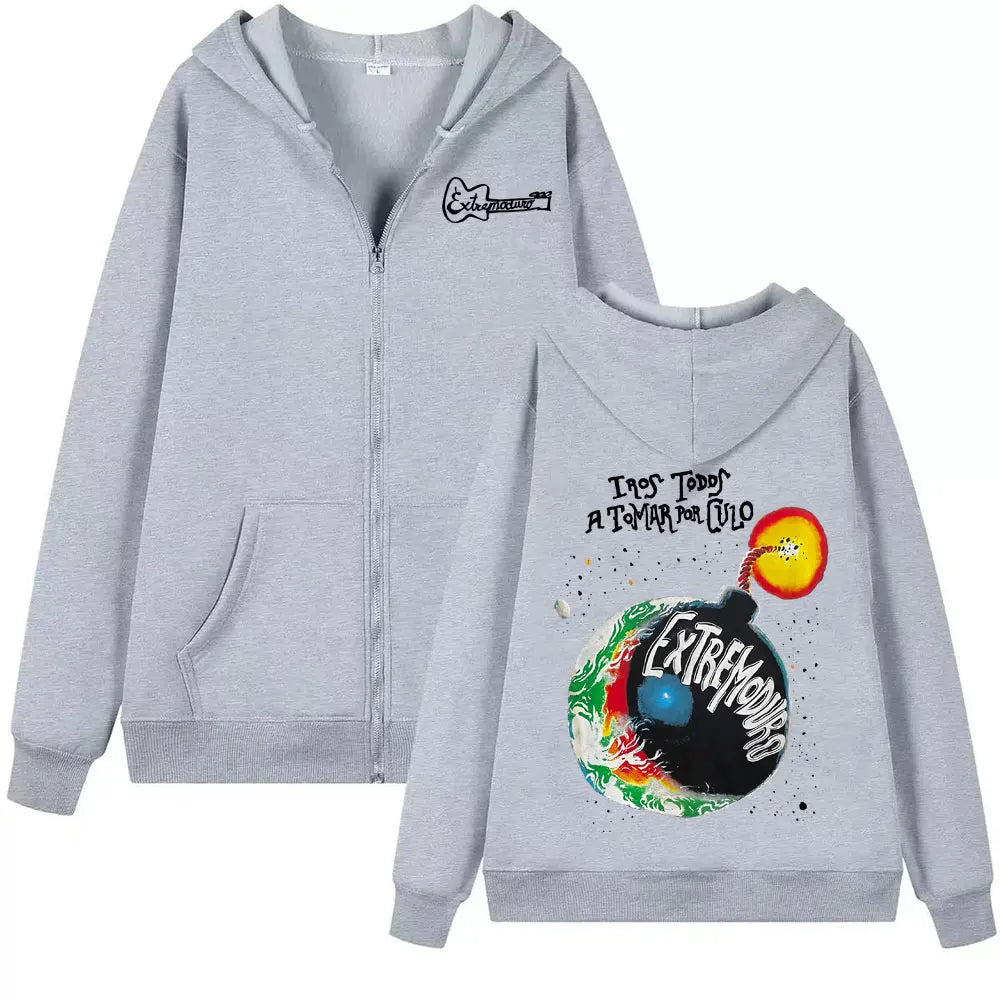 Rock Band Extremoduro Tour 2026 Zip Up Hoodies Men's Fashion Gothic Fleece Sweatshirts Coats Oversized Zipper Hoodie Streetwear