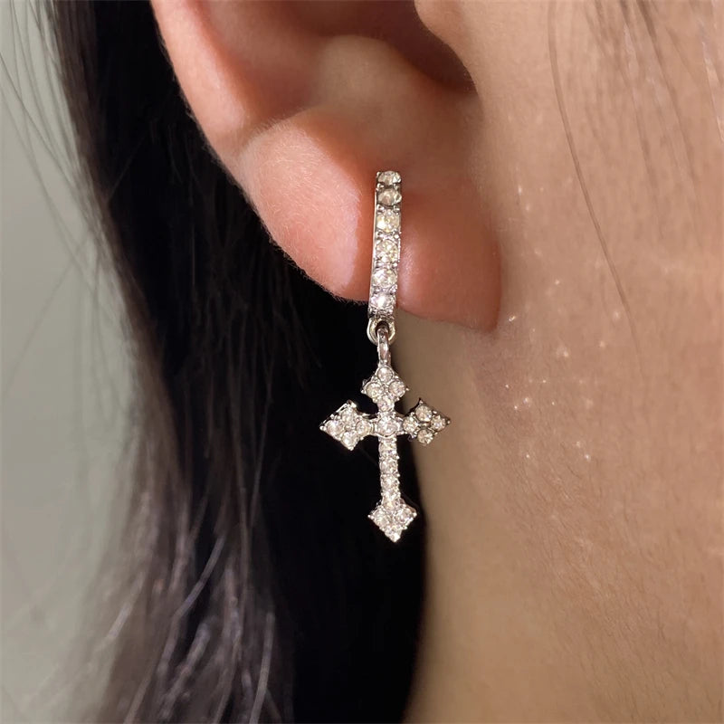 Fashion Luxury Zirconia Cross Dangle Earrings For Women Minimalist Personalized Ear Buckle Jewelry Accessory