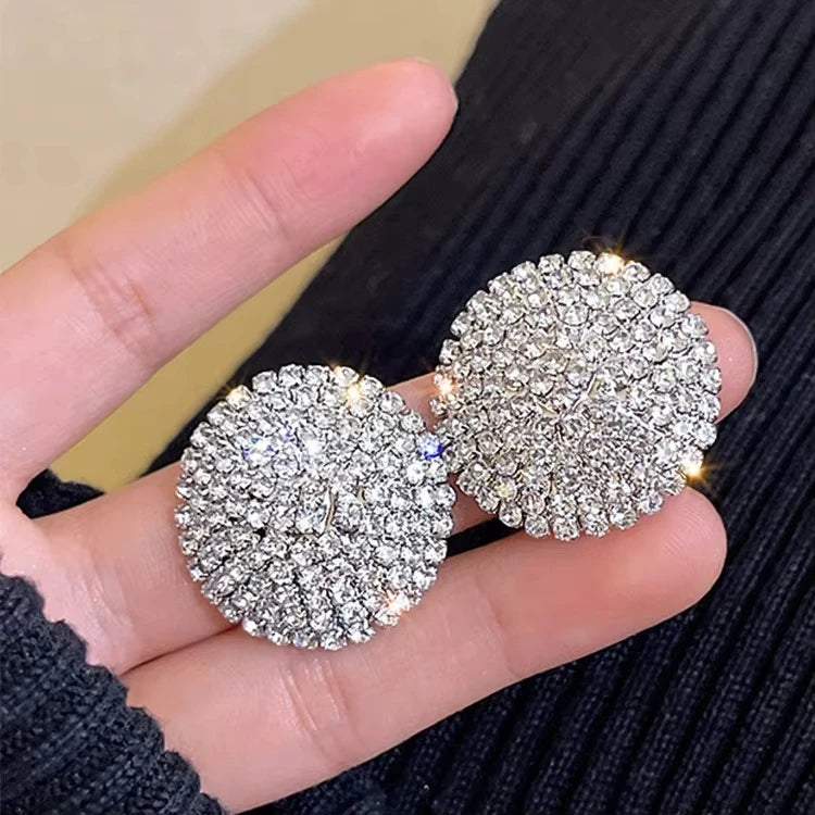 Sparkly Rhinestone Zircon Earrings for Women Round Ball Earrings Wedding Bridal Accessories Party Ear Jewelry Wholesale
