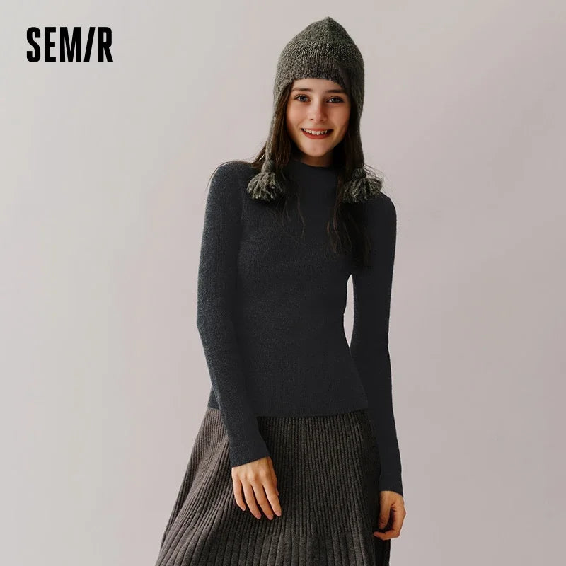 Semir Sweater Women Comfortable Slim Wool Sweater 2024 New Winter Semi-High Neck Base Layer Shirt Slimming