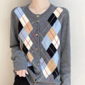 Spring and Autumn New Wool Knitted Cardigan Women's Three-dimensional Painted Square Diamond Extra Set Base Shirt Joker Top
