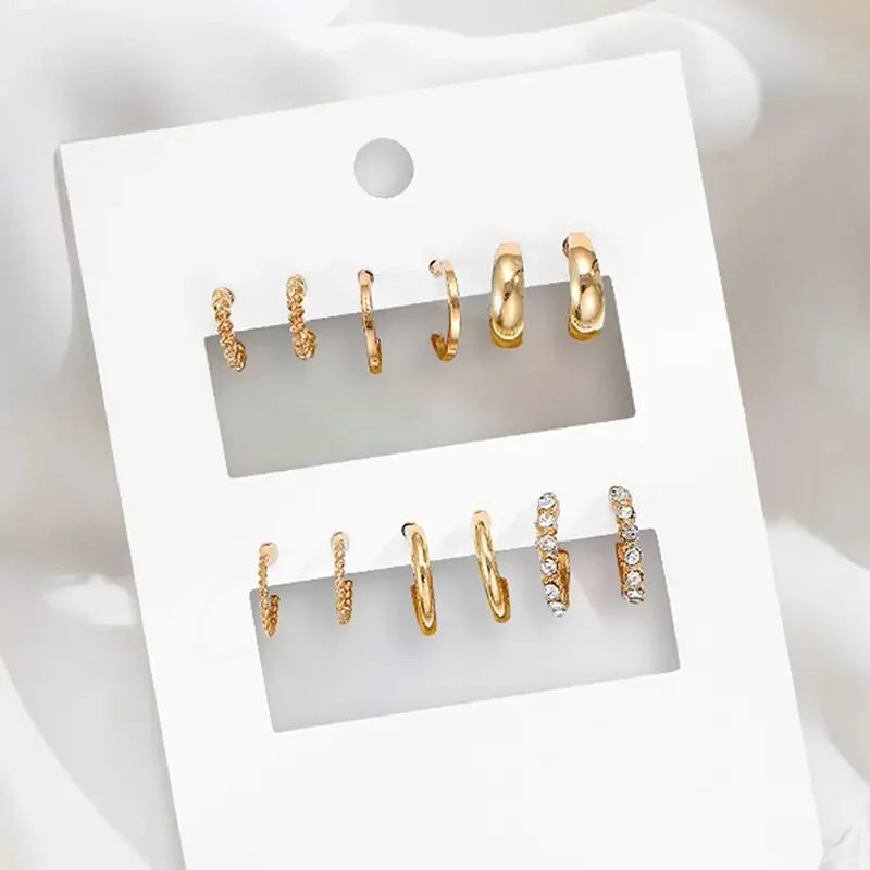 Gold Color Vintage Circle Hoop Earrings for Women Girls Simple Fashion Geometric Drop Earring Set New Trendy Jewelry Party Gifts