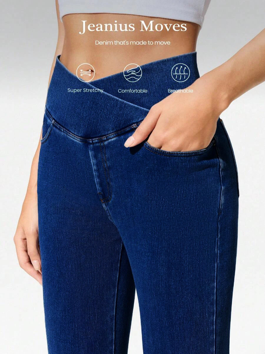 Versatile Slimming Jeans Spring/Summer New Style High Stretch Cross Waist Flare Jeans For Women Hip Enhancing Knitted Jeans