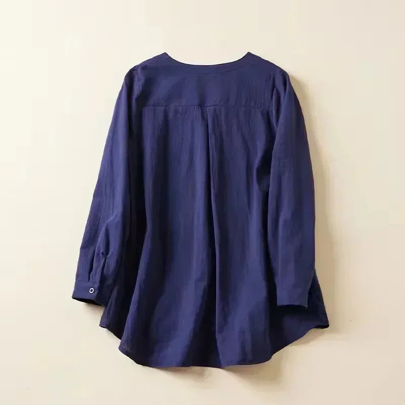 Women Lace Long Sleeve Tops V Neck Embroidery Loose
