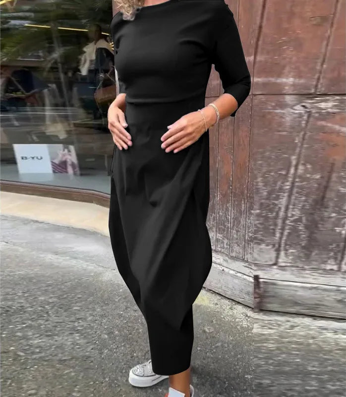 Dress For Women Slouchy Fashion Solid Color Long Dresses Loose Round Neck Long Sleeve Vintage Comfortable Vestidos Para Mujer