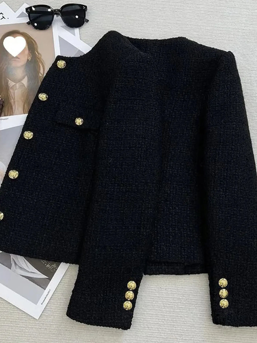 French Wool Tweed Coat Fashion High-end Gold Button Short Slim Temperament Spring and Autumn Korean Coats Women Jacket New