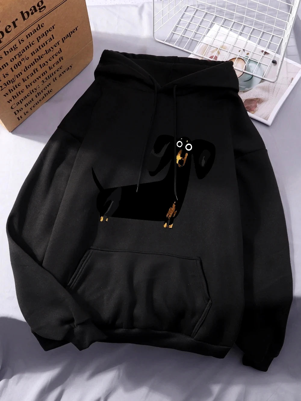 Funny Dachshund Dog Prints Hoodies Women Winter Fleece Warm Hooded Casual Pocket Sweatshirt Comfortable Loose Womans Sportswear