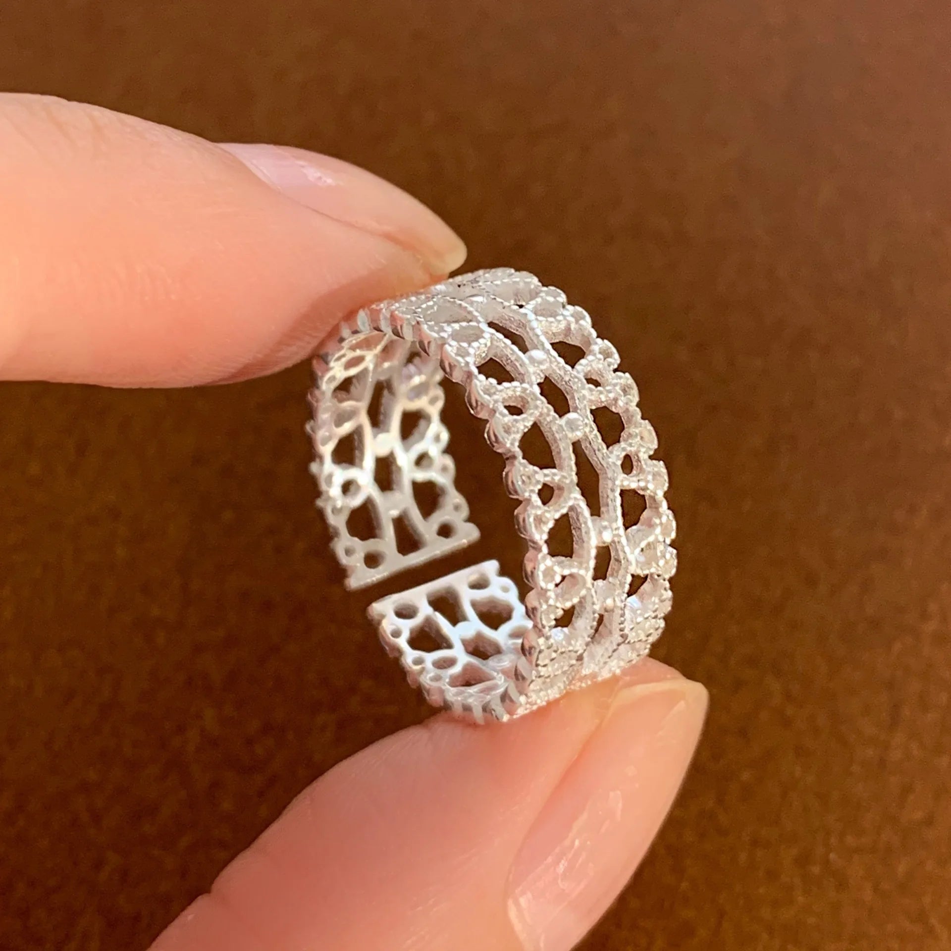 925 Sterling Silver Rings For Women Geometric Fine Jewelry Finger Adjustable Hollow Web CZ Ring For Party Birthday Gift