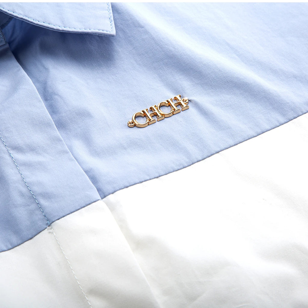 CHCH Women's Shirt 2025 New High Quality Splicing Color Contrasting Long Sleeve Business Shirt Commuter Women's Wear