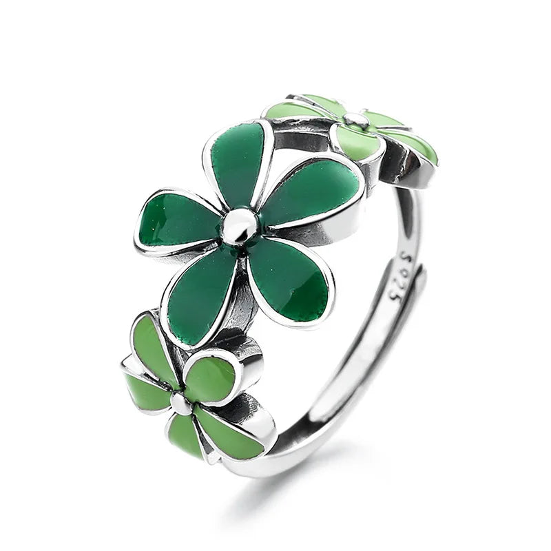 925 Sterling Silver Rings for Women Couple Minimalist Handmade Simple Green Leaf Ring Fine Jewelry Gift Prevent Allergy