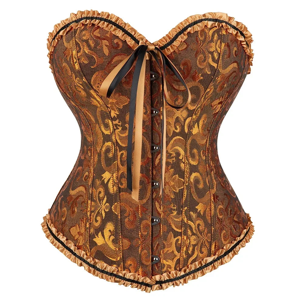 Corset Top Plus Size Women Bustier Overbust Sexy Lace up Floral Lingerie Vintage Gothic Victorian Fashion Black Red DropShipping