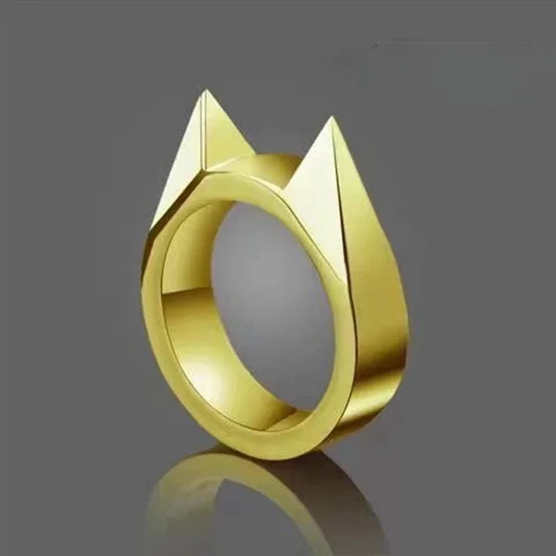 Women Men Cute Cat Ear Rings Self Defense Rings  Metal Knuckle Window Breaker Escorts Attack Rings Unisex Jewelry Accessories
