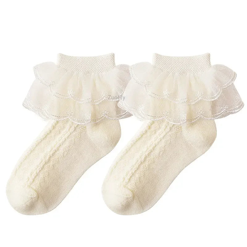 2-9Y Baby Spring Lace Ruffle Socks Children Cotton Autumn Girls Dance Socks Cute Toddler Socks Princess Style Baby Accessories