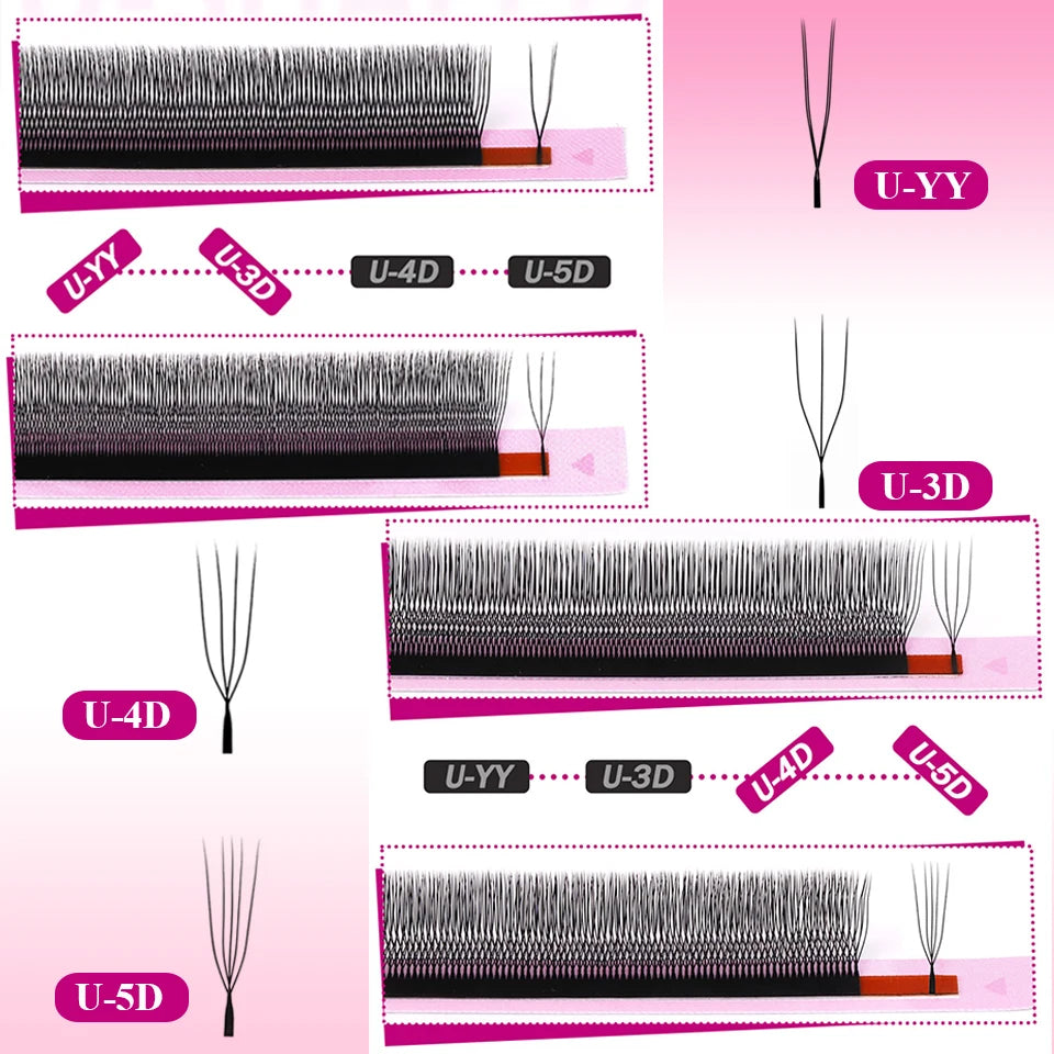 10 Trays U-shaped Eyelash Extensions Handmade Soft U Shape W Bloom Lashes Premade Fans U3D U5D Brown 4DW False Eyelash Wholesale