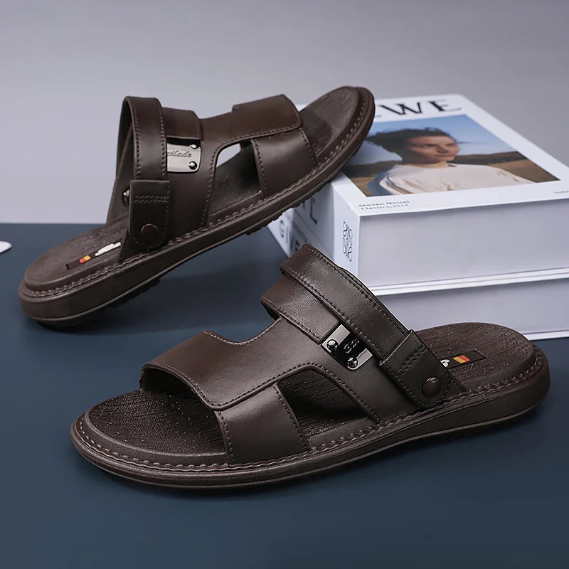 Men's outdoor beach cool slippers with non-smelly feet after leisure, dual-purpose soft-soled shoes, summer non-slip driving san