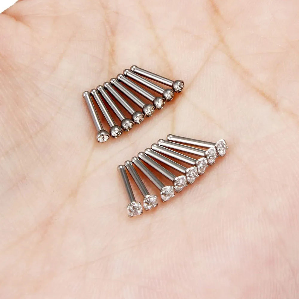 Nose Rings 2pcs 20G Surgical Steel Piercing Jewelry Straight Screw Clear CZ Nose Piercing Jewelry Silver Nostril Ring
