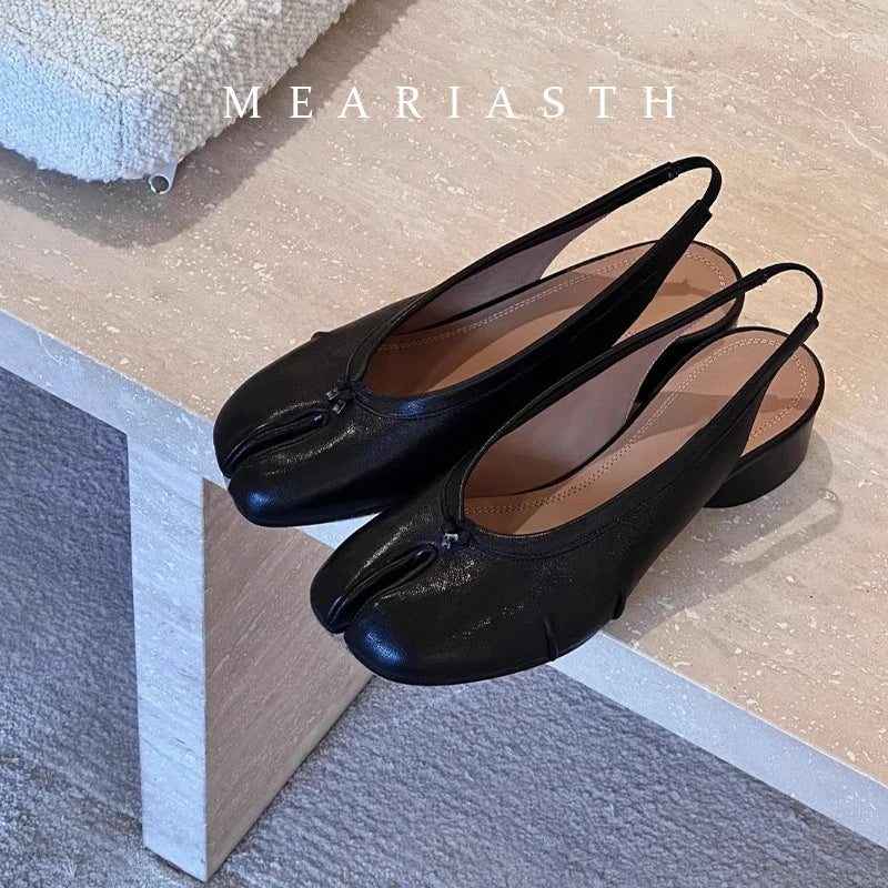 Tabi Shoes Ballet Falts Leather Ballerina Shoes For Women Split Toe Flats Tabi Shoes Slip On Soft Bottom Moccasins with Bowknot