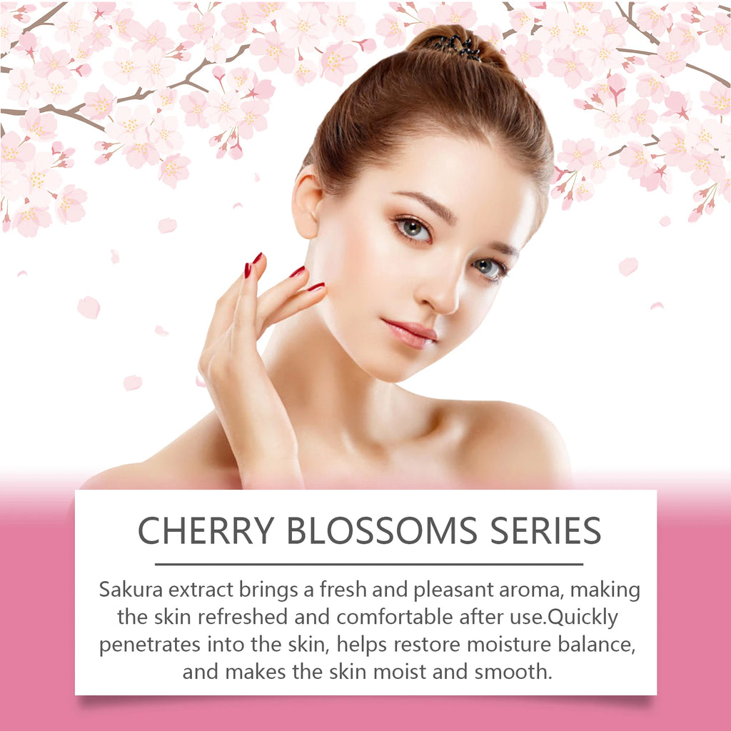 Sakura Skincare Set Moisturizer Face Cream Serum Toner Facial Cleanser Eye Cream Anti-Wrinkle Brighten Face Care Kit for Women