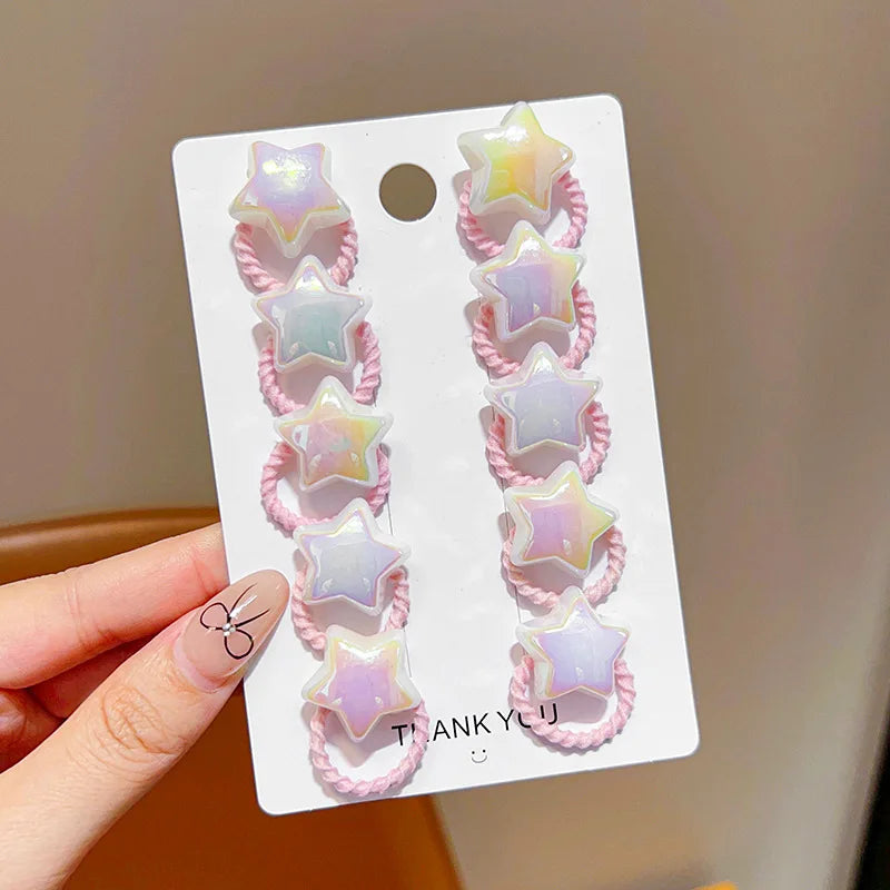 10/20/30PCS Children Girls Pearl Hair Ties Heart Star Shaped Elastic Stretchy Hair Bands for Toddler Kids Girls Ponytail Holder