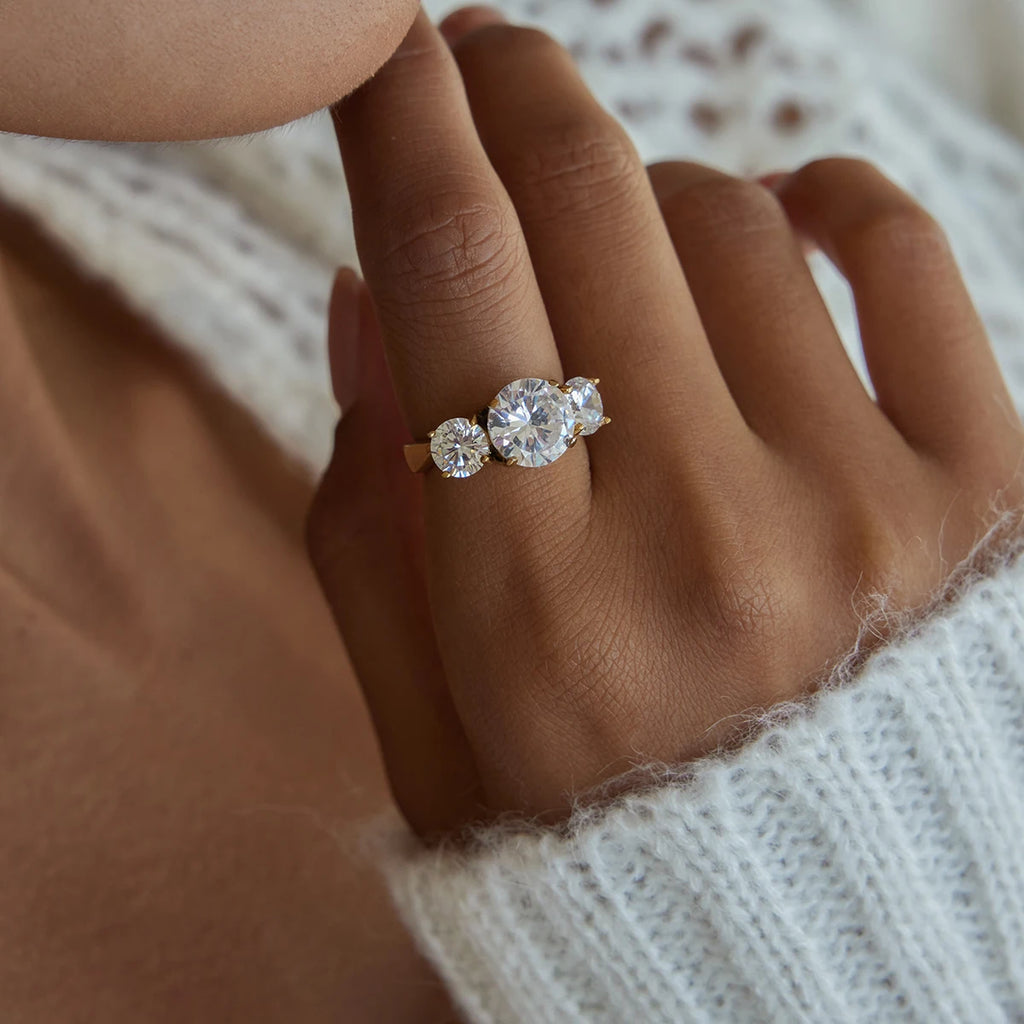 Youthway Geometric Zircon Rings For Women Minimalist 18K Gold Plated Stainless Steel Rings Simple Fashion Jewelry Christmas Gift