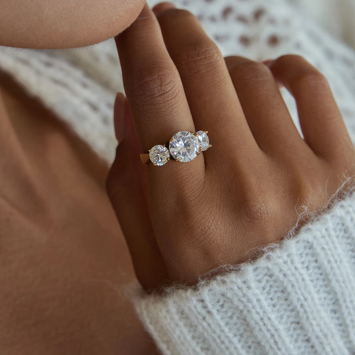 Youthway Geometric Zircon Rings For Women Minimalist 18K Gold Plated Stainless Steel Rings Simple Fashion Jewelry Christmas Gift