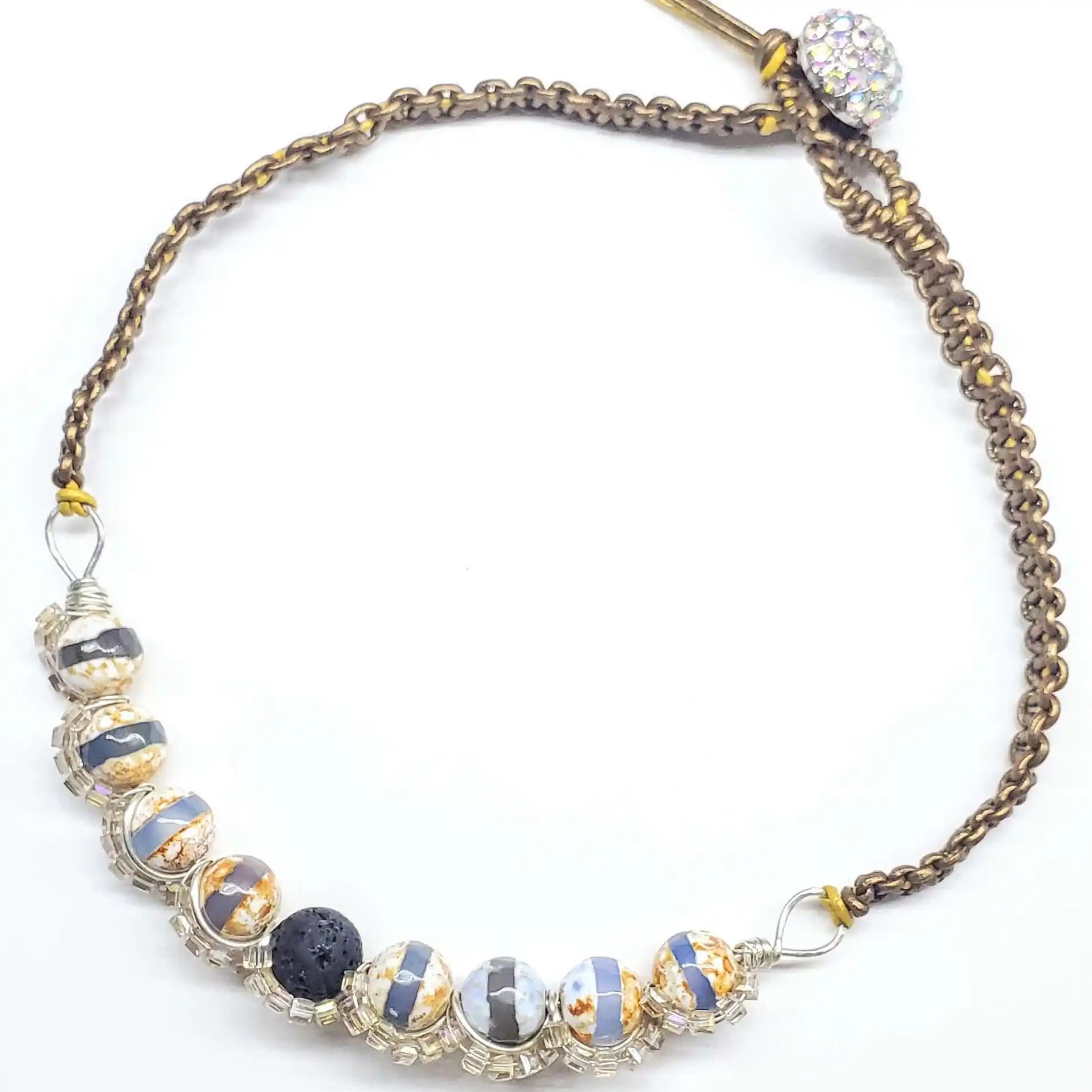 Silver Spiral Twist Wrap Gemstone Lava Rock Macrame Bling Choker