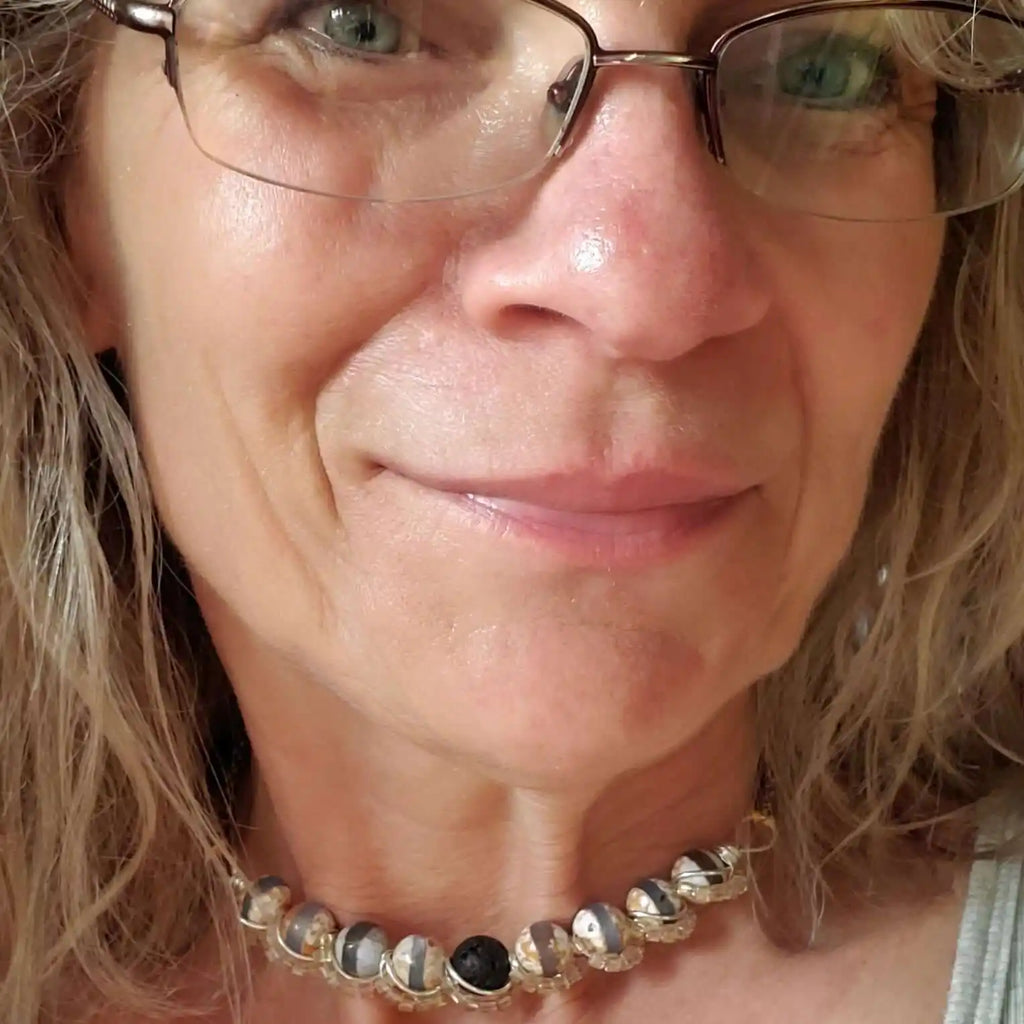 Silver Spiral Twist Wrap Gemstone Lava Rock Macrame Bling Choker