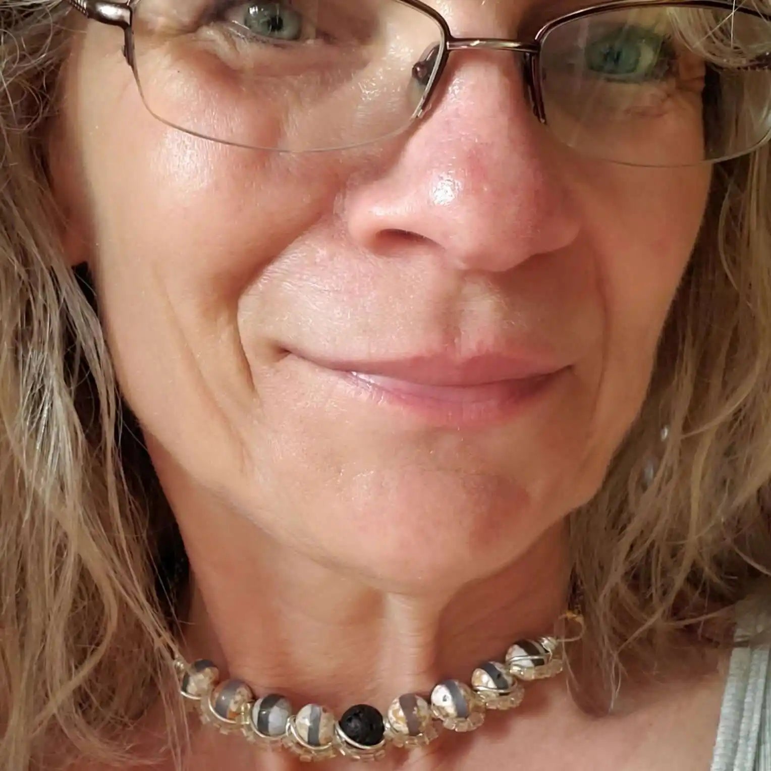 Silver Spiral Twist Wrap Gemstone Lava Rock Macrame Bling Choker