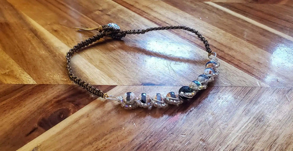 Silver Spiral Twist Wrap Gemstone Lava Rock Macrame Bling Choker