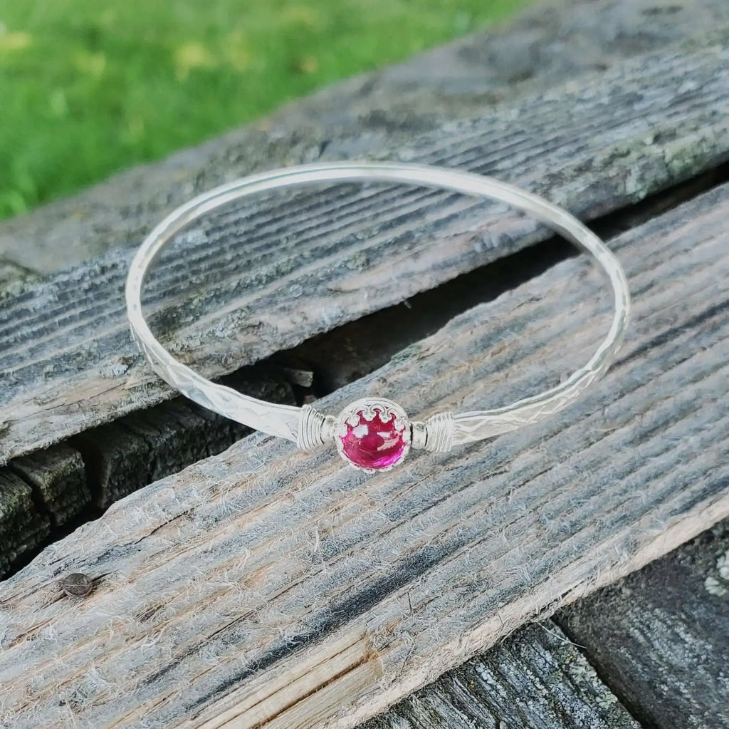 Brides Mag Bangle with 8mm Ruby in Victorian Crown Setting