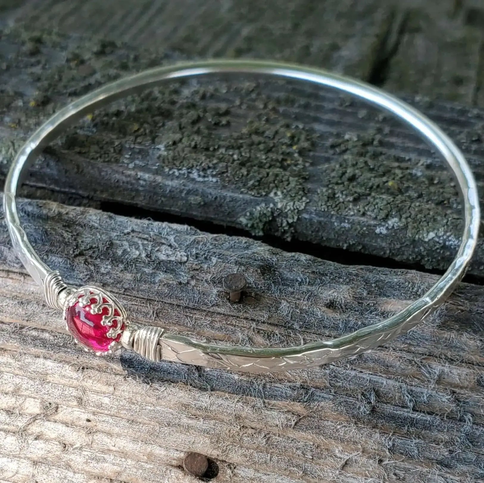 Brides Mag Bangle with 8mm Ruby in Victorian Crown Setting
