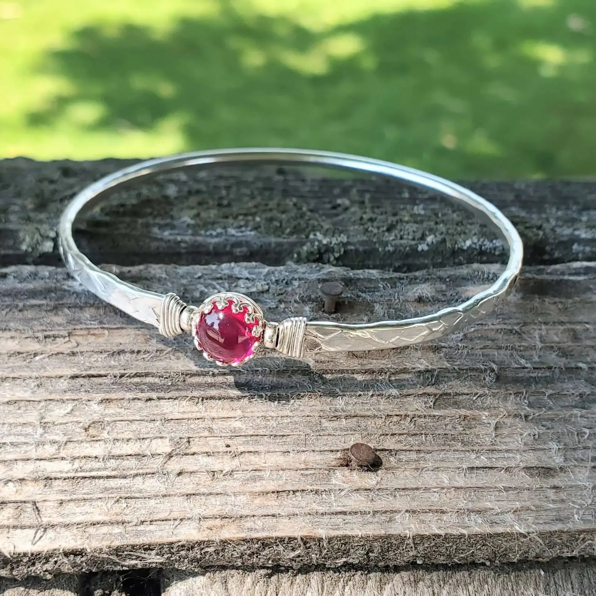 Brides Mag Bangle with 8mm Ruby in Victorian Crown Setting