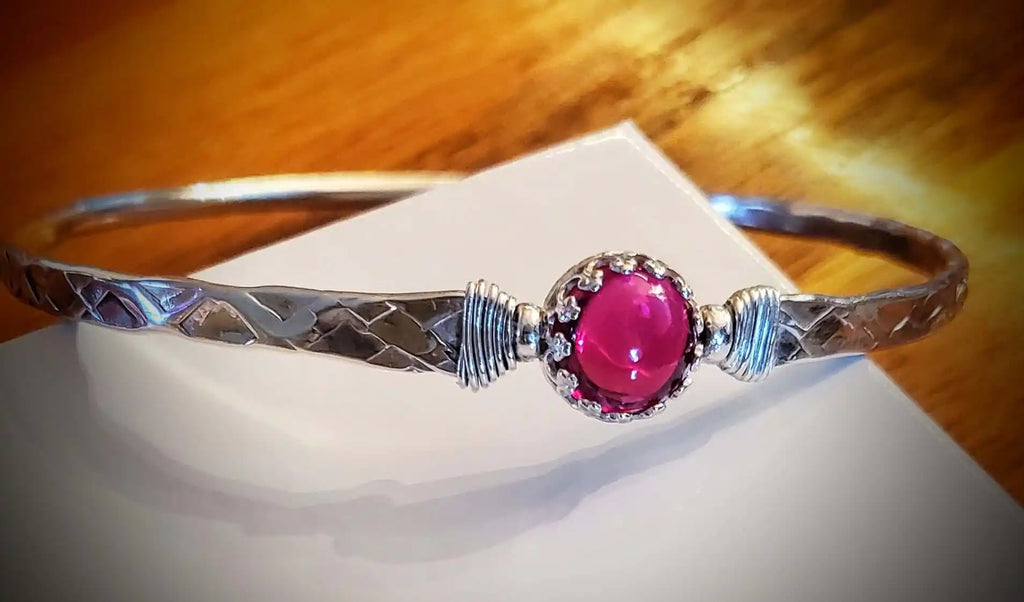 Brides Mag Bangle with 8mm Ruby in Victorian Crown Setting