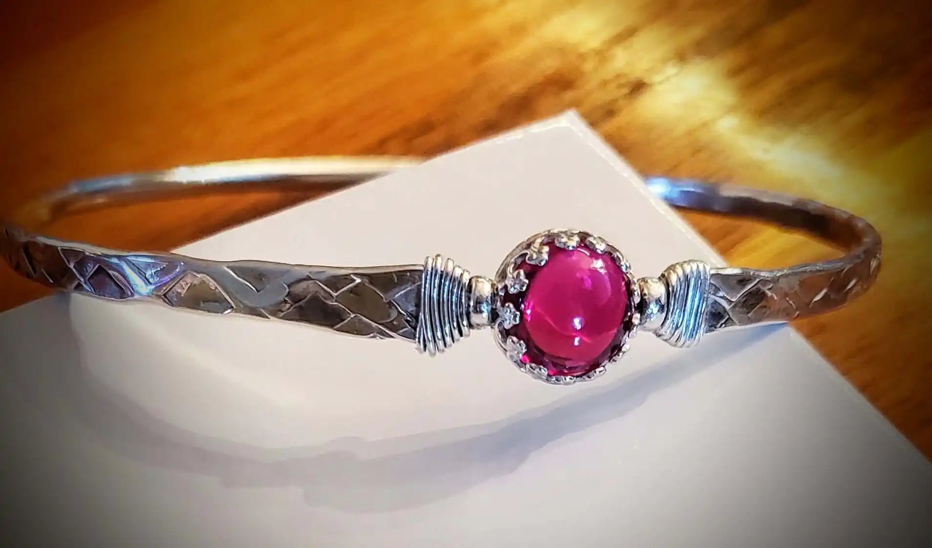 Brides Mag Bangle with 8mm Ruby in Victorian Crown Setting