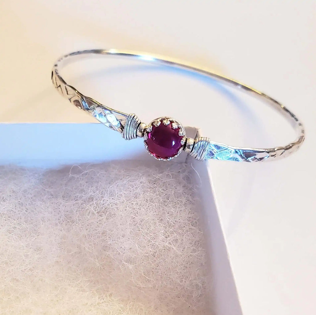 Brides Mag Bangle with 8mm Ruby in Victorian Crown Setting
