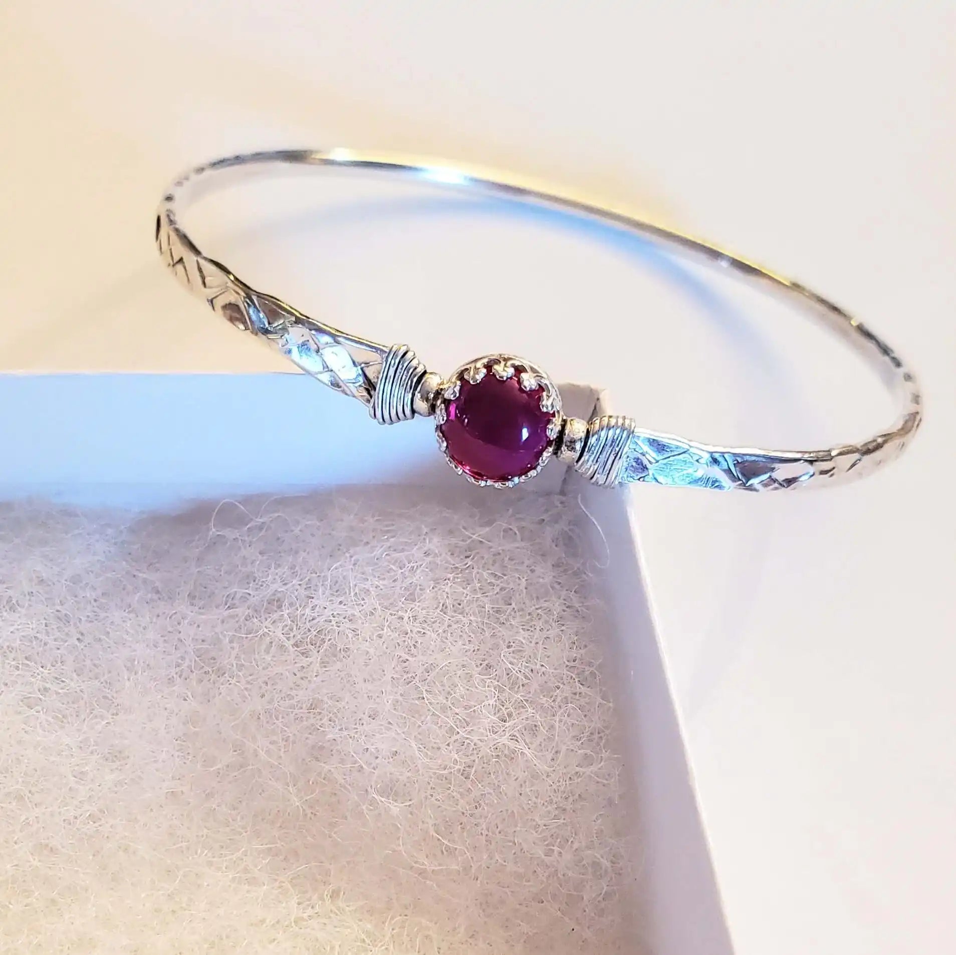 Brides Mag Bangle with 8mm Ruby in Victorian Crown Setting