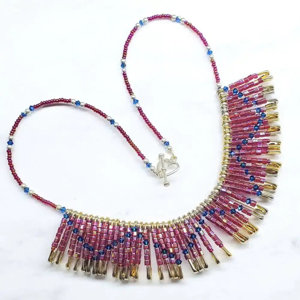 Beaded Swarovski Crystal Zig Zag Bib Choker Necklace
