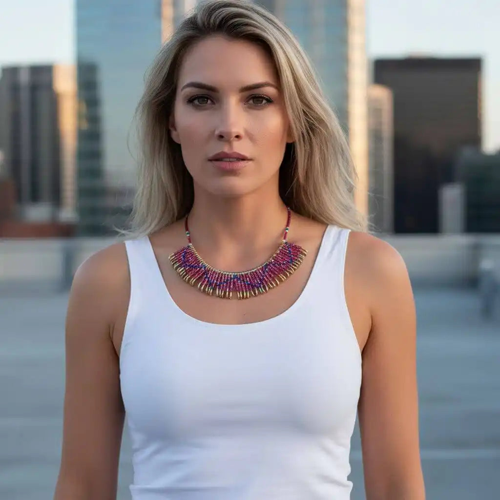 Beaded Swarovski Crystal Zig Zag Bib Choker Necklace