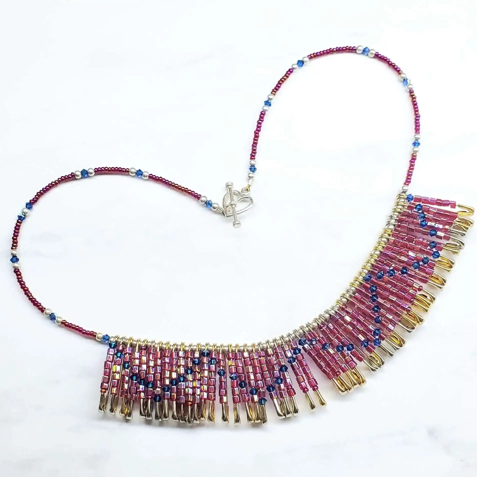Beaded Swarovski Crystal Zig Zag Bib Choker Necklace