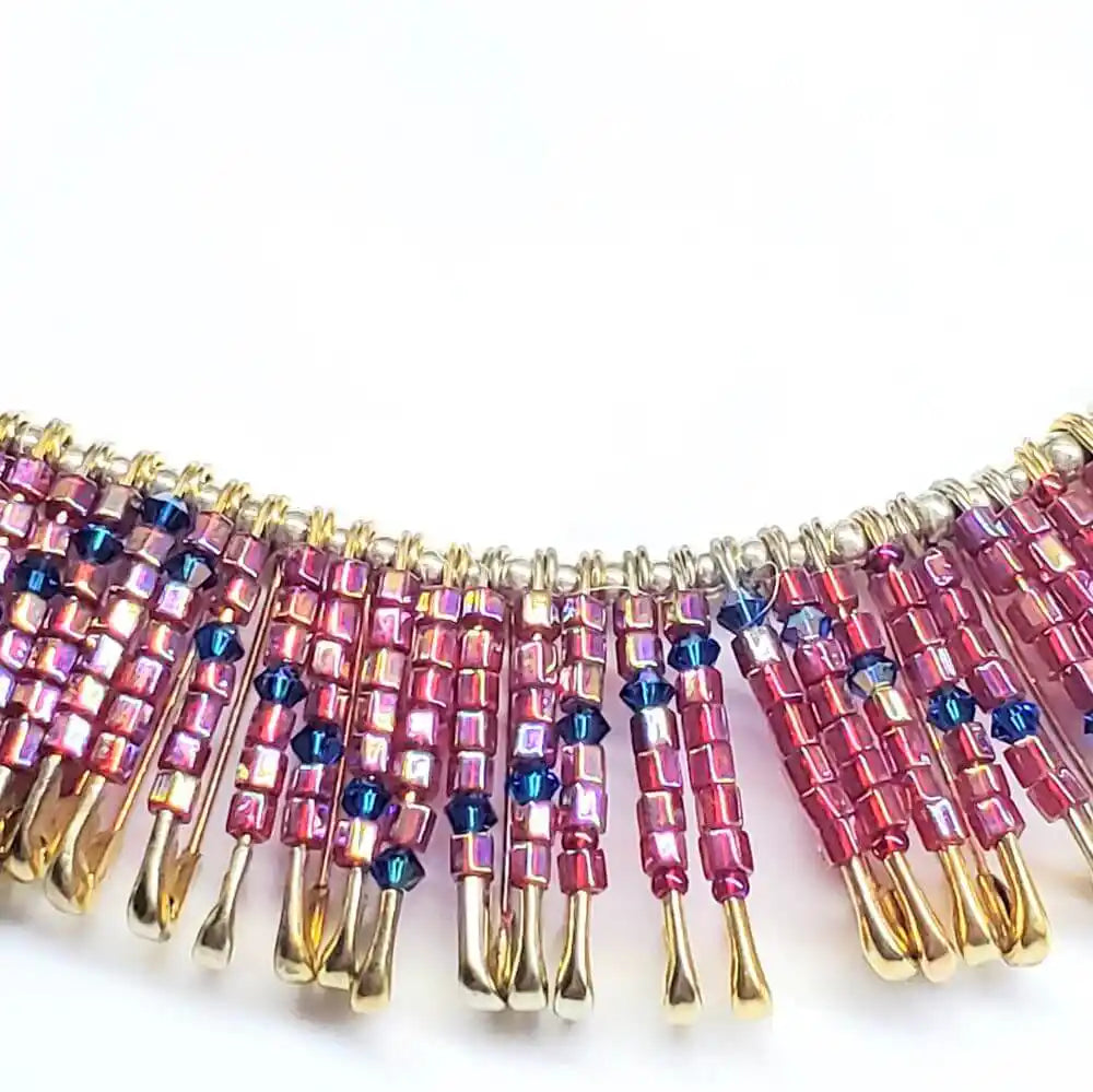 Beaded Swarovski Crystal Zig Zag Bib Choker Necklace